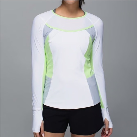 Lululemon Trail Bound Long Sleeve Women’s 10 White Mint Shirt Athletic Run Top - Picture 1 of 7